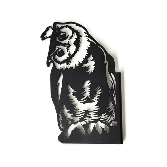 Black powder coat metal owl peek a boo sign