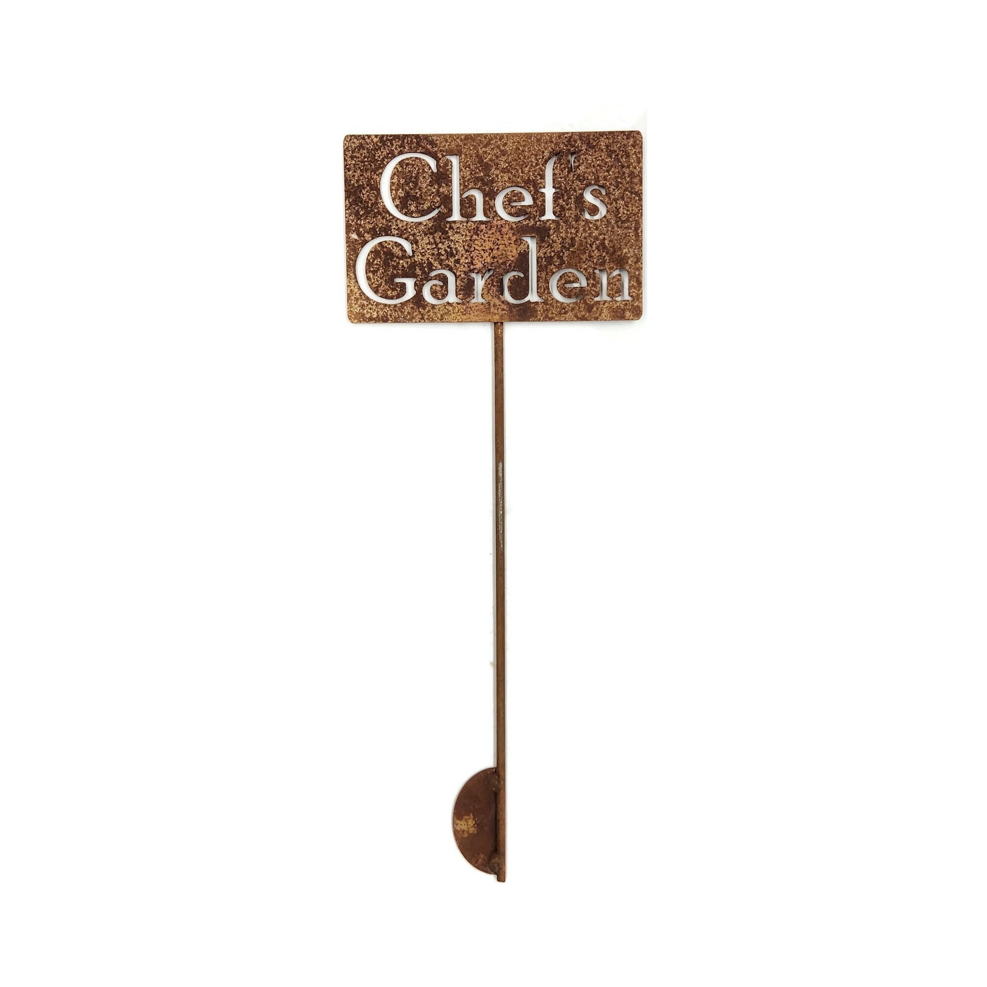 Chef's Garden sign in naturally rusted finish