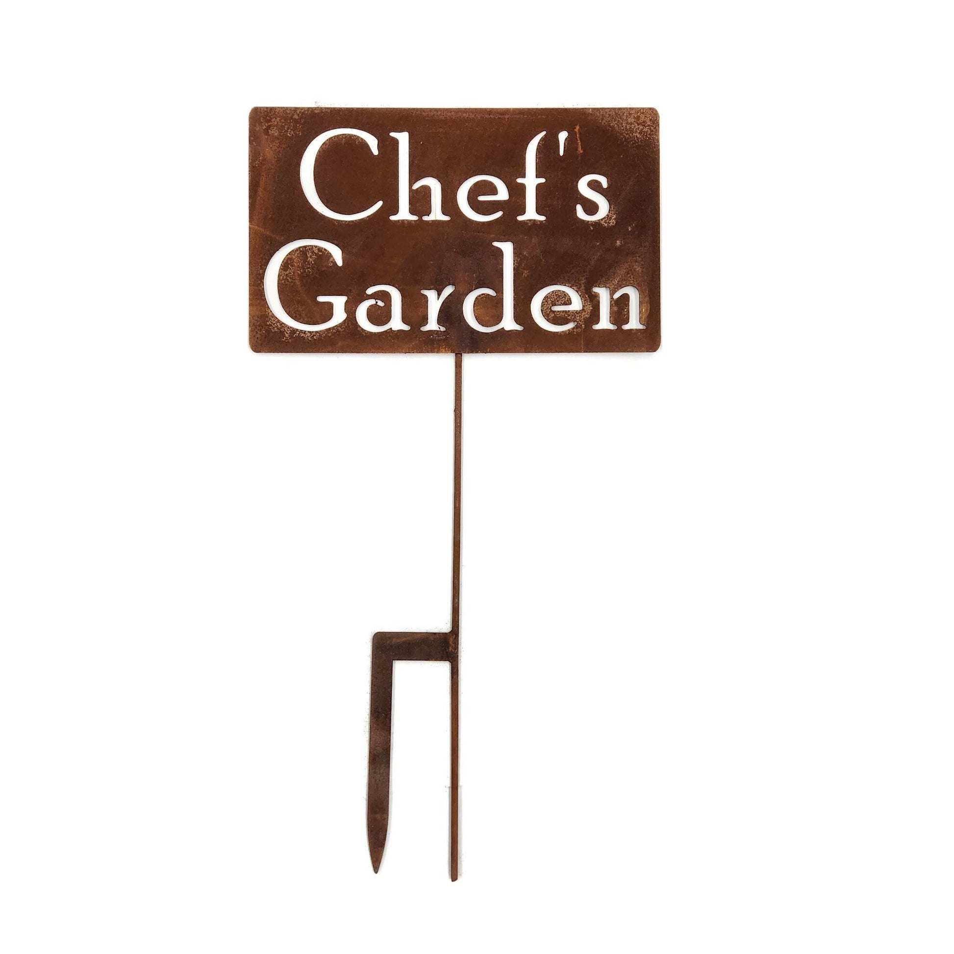 Chef's Garden sign in naturally rusted finish
