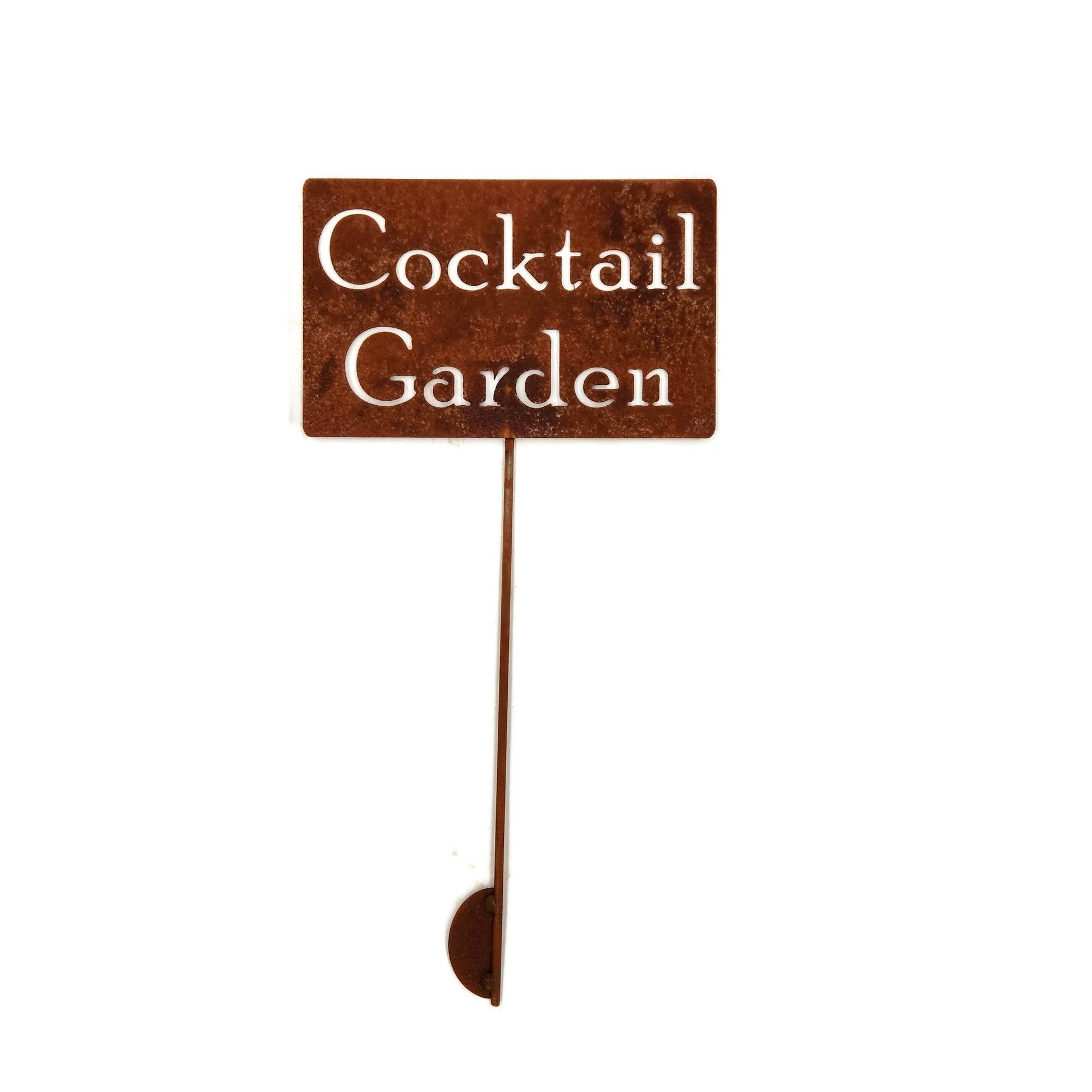 Cocktail Garden rusty garden stake sign