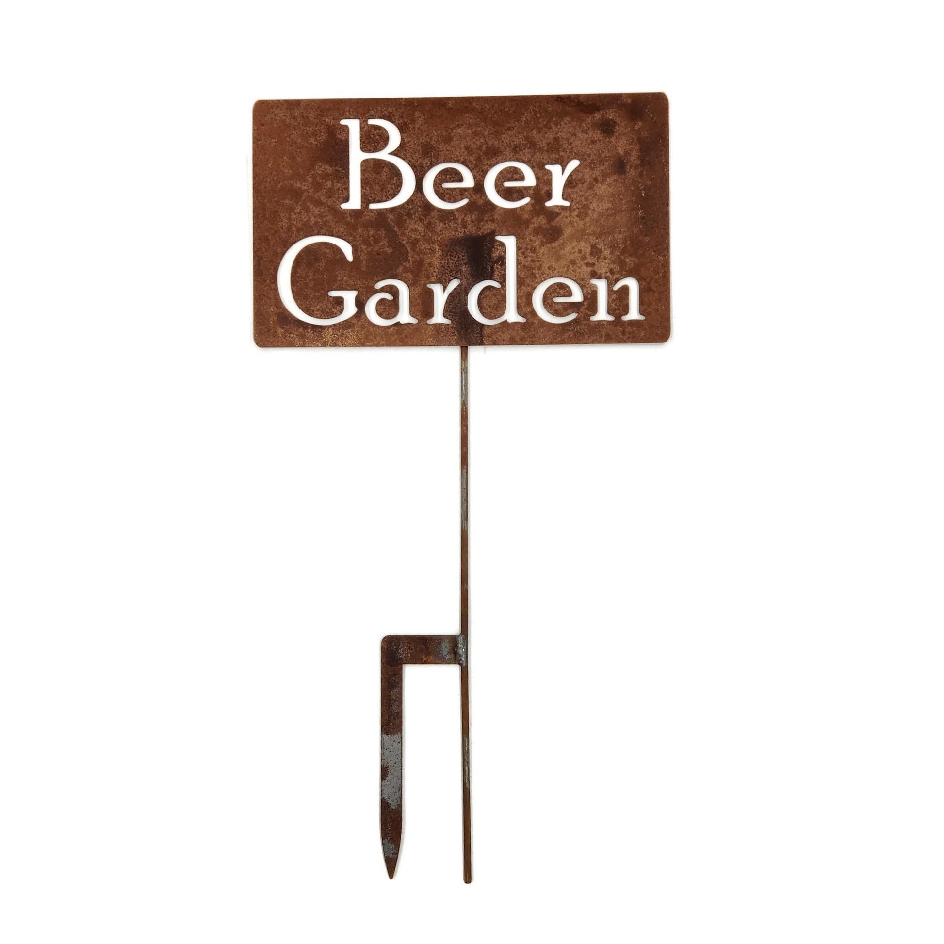 Large Beer Garden sign stake in naturally rusted finish