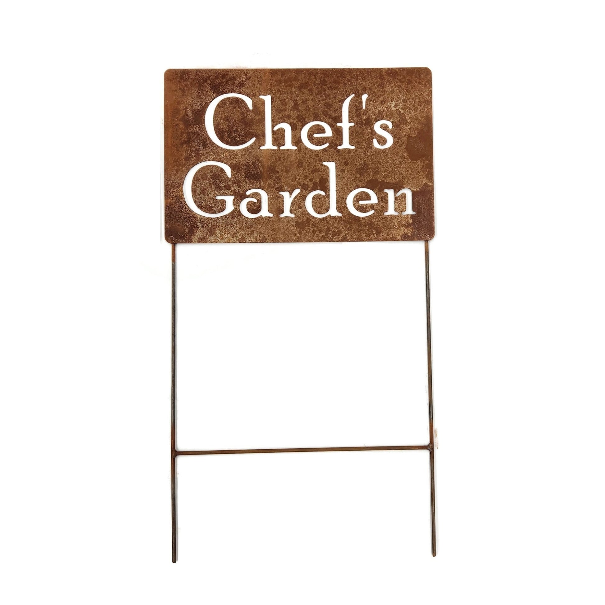 Extra large Chef's Garden sign in naturally rusted finish