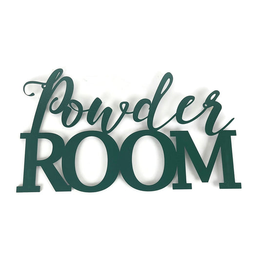 Hammered dark green powder coat Powder Room metal wall sign