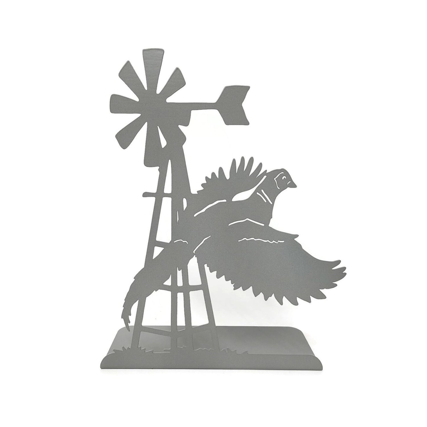 Windmill and Pheasant Free Standing Metal Decor 14.75 Inches Tall
