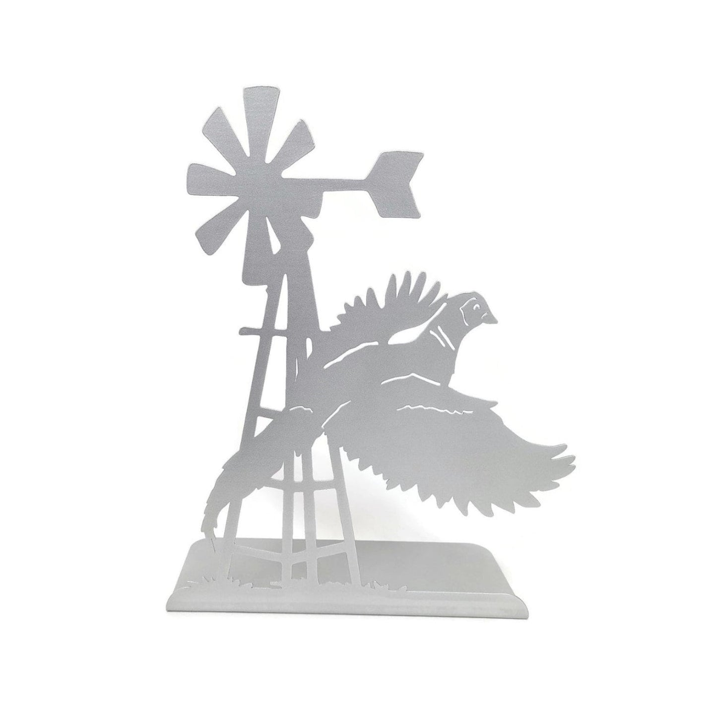 Windmill and Pheasant Free Standing Metal Decor 14.75 Inches Tall