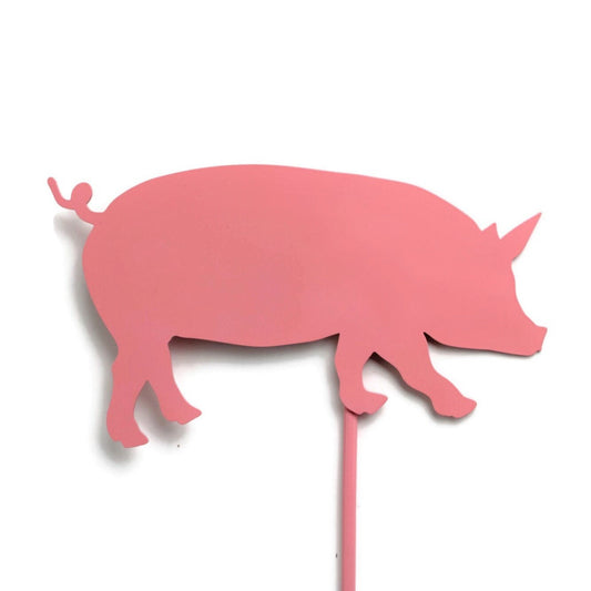 Pink powder coat pig shaped metal garden stake