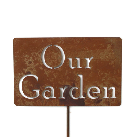Our Garden rusty garden stake sign