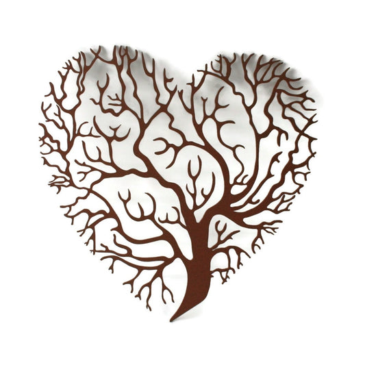 Matte rusty brown powder coat tree heart metal wall sign