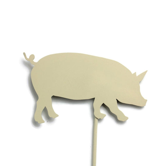 Cream powder coat pig shaped metal garden stake