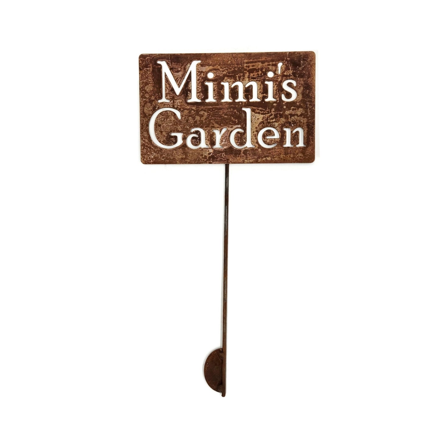 Mimi's Garden rusty garden stake sign