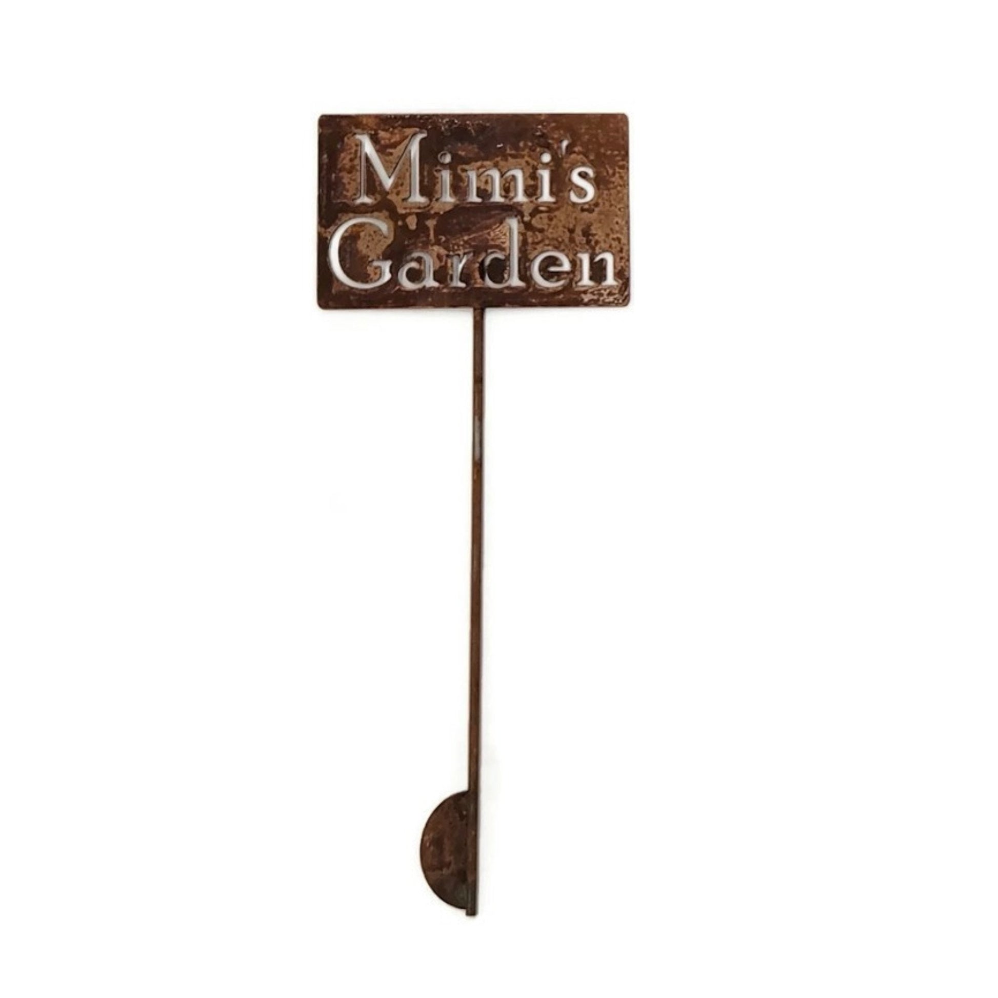 Mimi's Garden rusty garden stake sign