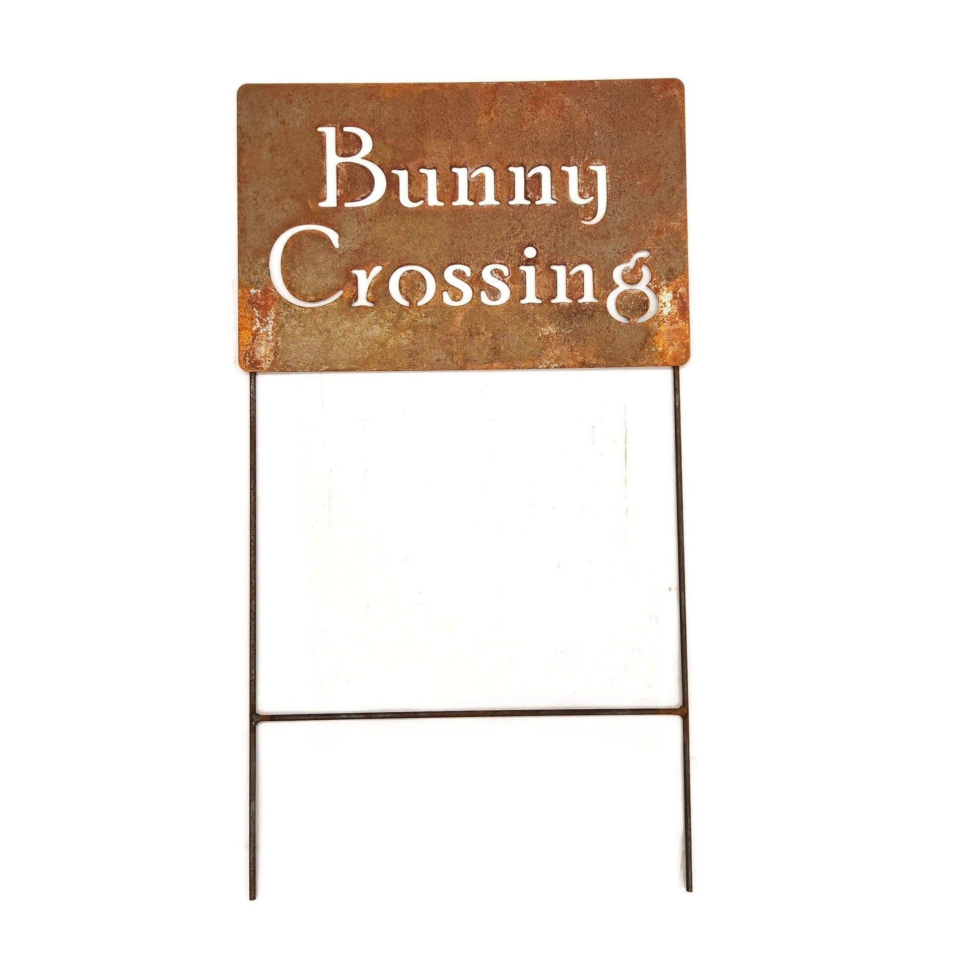 Bunny Crossing extra large rusty garden stake sign