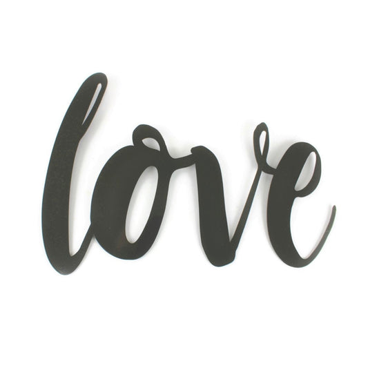 love metal script word sign in bronze charcoal powder coat