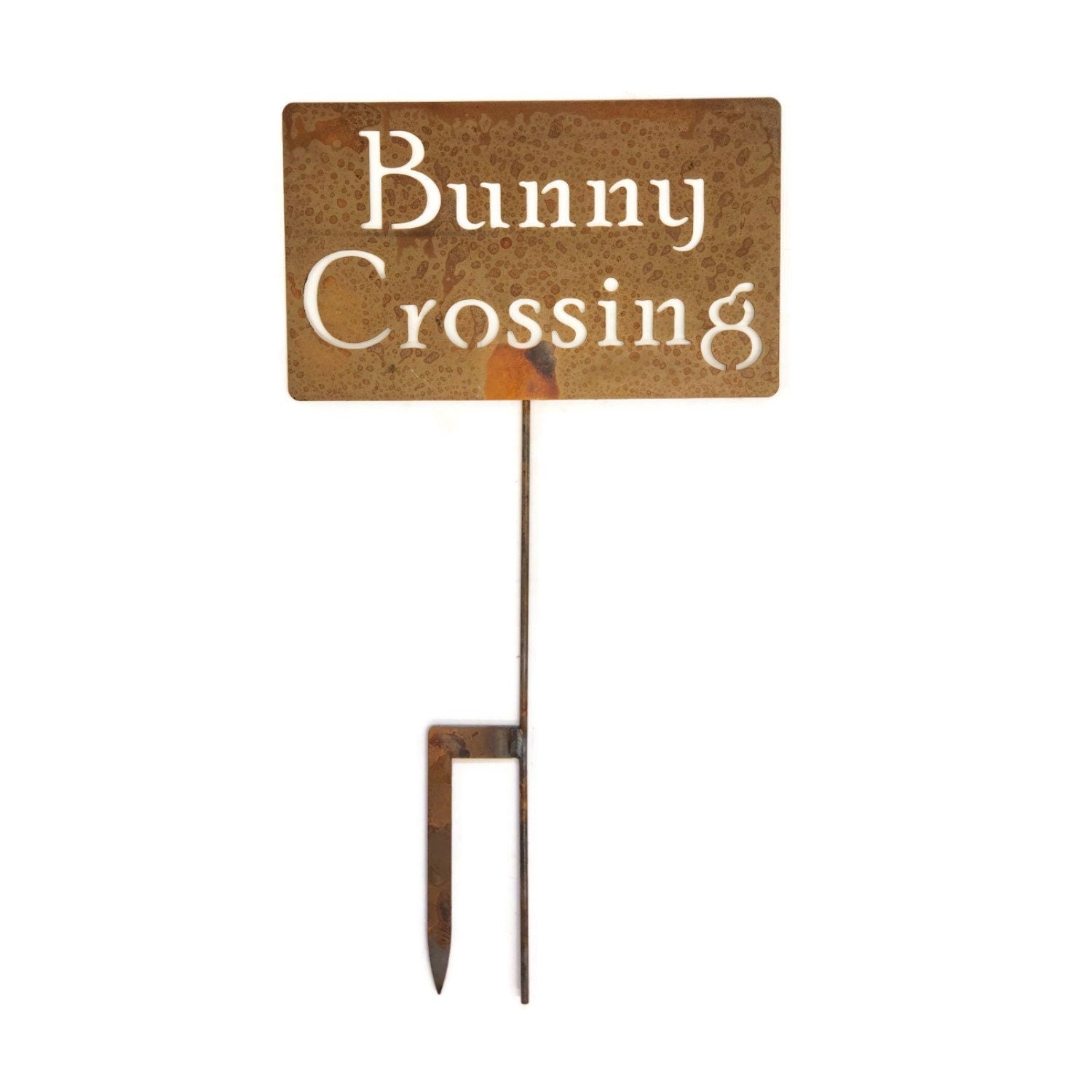 Bunny Crossing large rusty garden stake sign