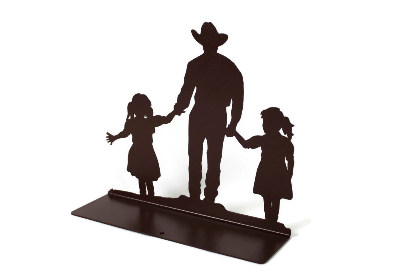 Cowboy and Two Daughters Metal Tabletop Decor 10 Inches Tall