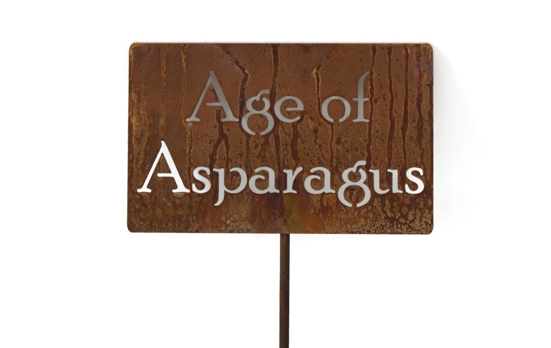 Age of Asparagus rusty garden stake sign
