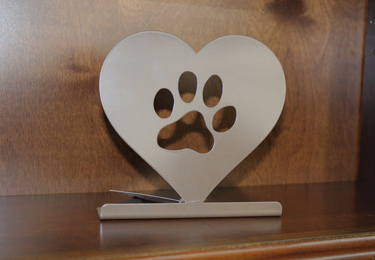 Paw Print Heart Tabletop Metal Home Decor 7 Inches Tall