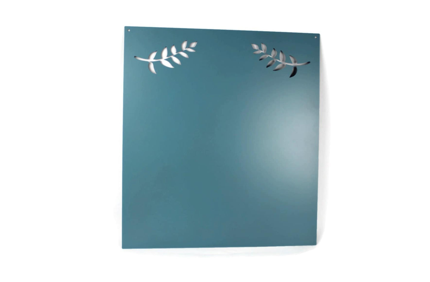 Light blue powder coat metal magnet message board with leaf pattern