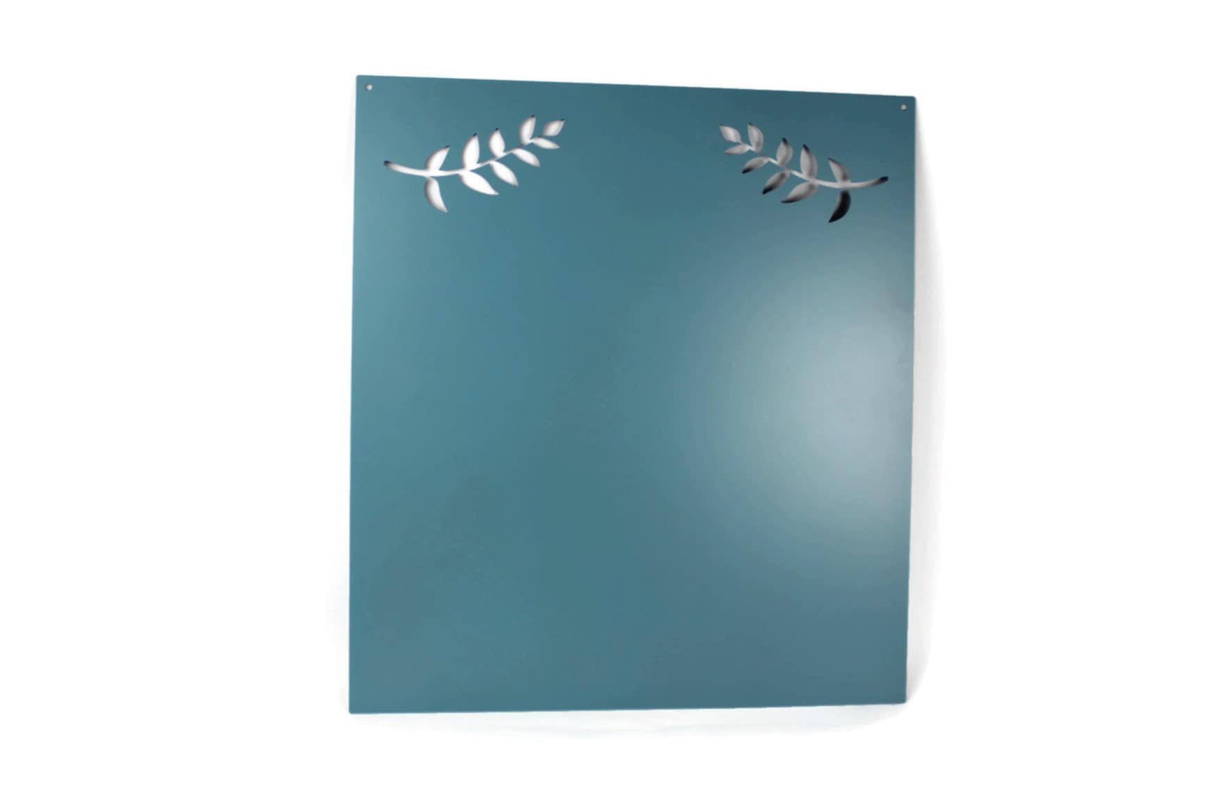 Light blue powder coat metal magnet message board with leaf pattern
