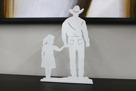 Cowboy and Daughter Tabletop Metal Decor 14.5 Inches Tall