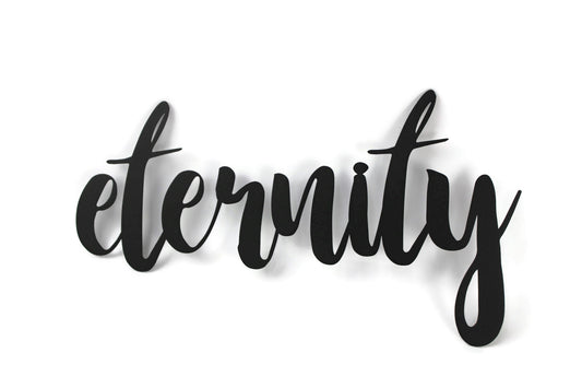 eternity metal script word sign in black powder coat
