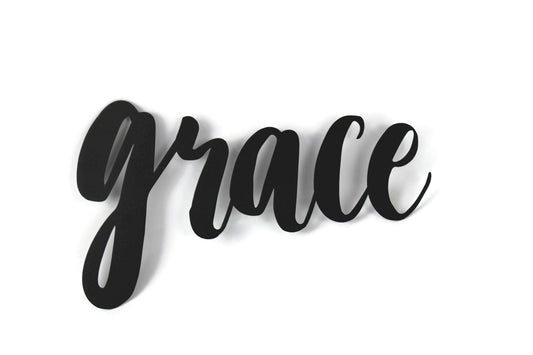 grace metal script word sign in black powder coat