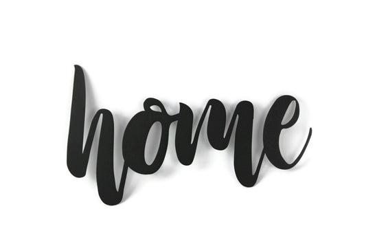 home metal script word sign in black powder coat