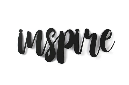 inspire metal script word sign in black powder coat