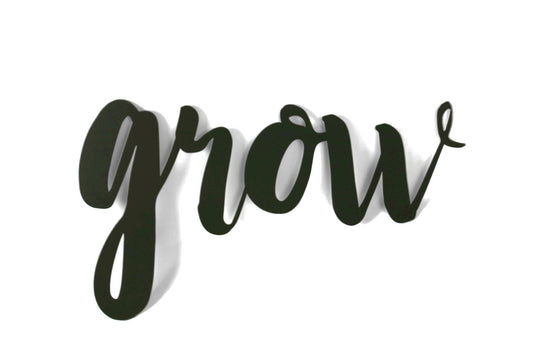 grow metal script word sign in bronze charcoal powder coat