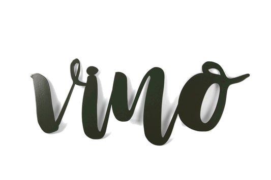 vino metal script word sign in bronze charcoal powder coat
