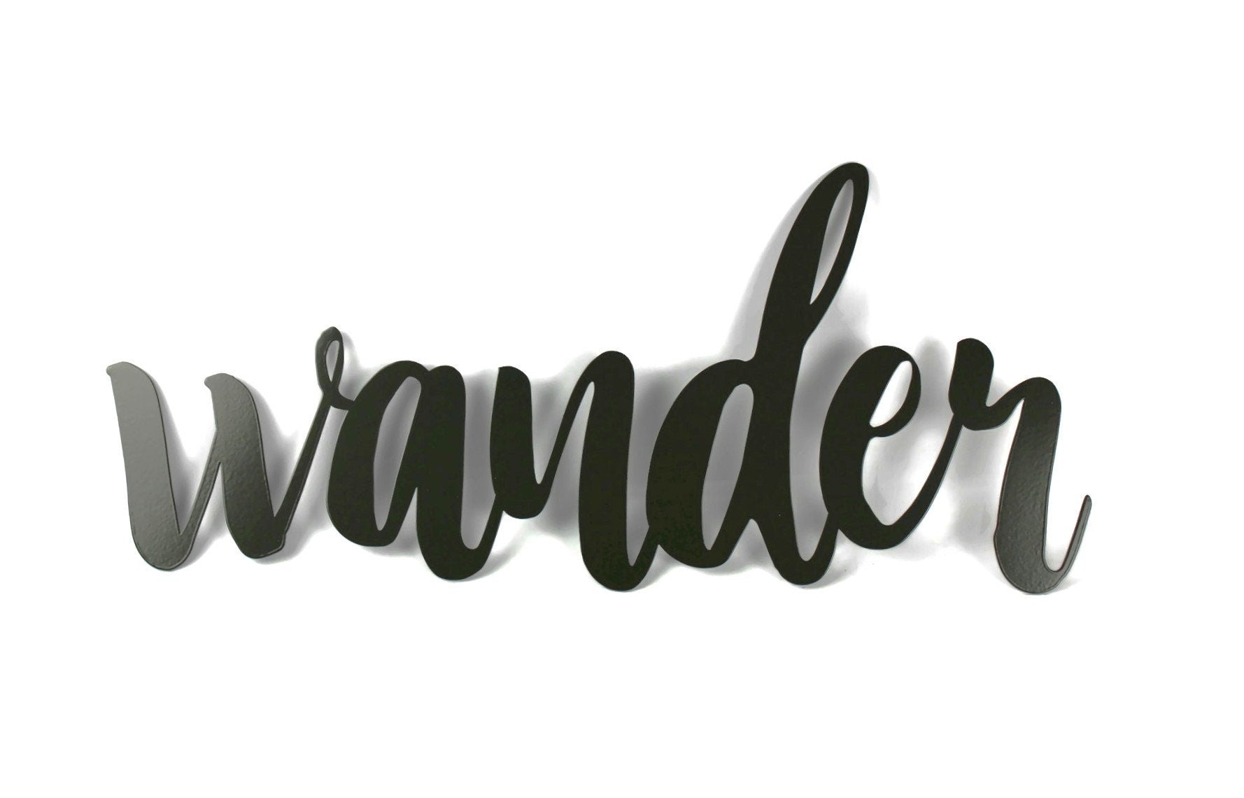 wander metal script word sign in bronze charcoal powder coat