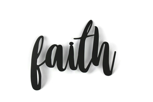 faith metal script word sign in black powder coat