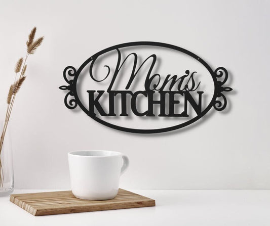 Black powder coat Mom's Kitchen metal wall sign