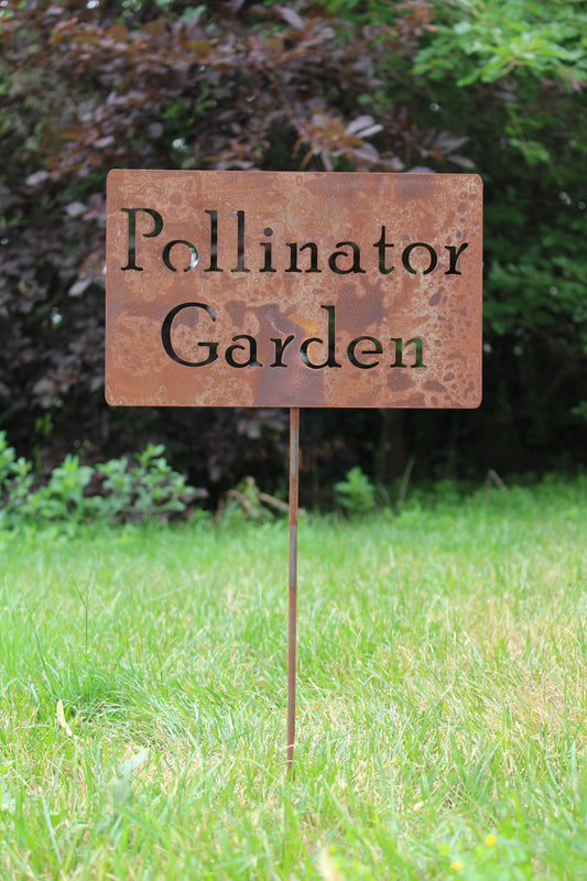 Pollinator Garden rusty garden stake sign