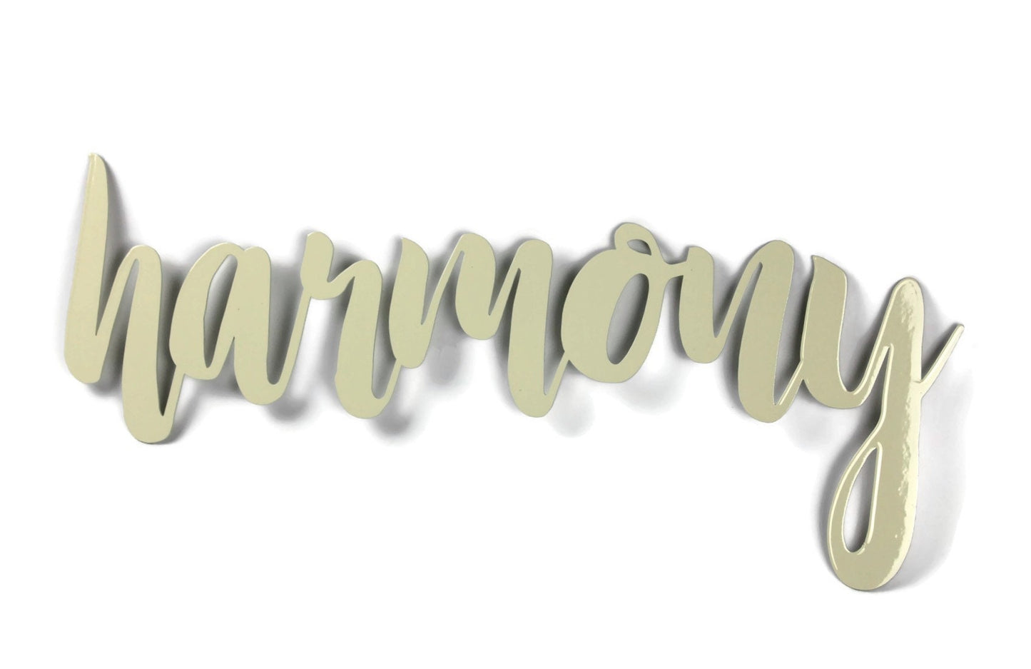 harmony metal script word sign in cream powder coat