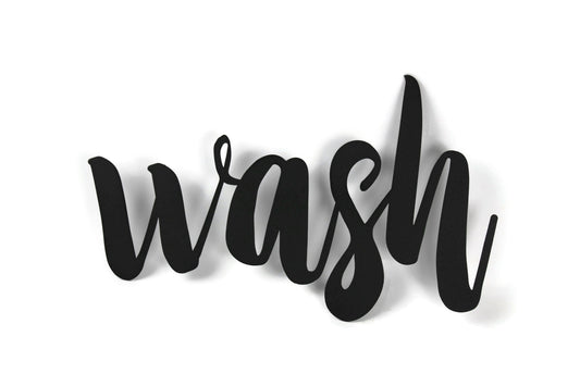wash metal script word sign in black powder coat