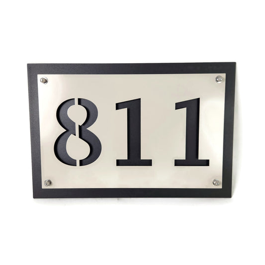 Cream over black layered metal address sign