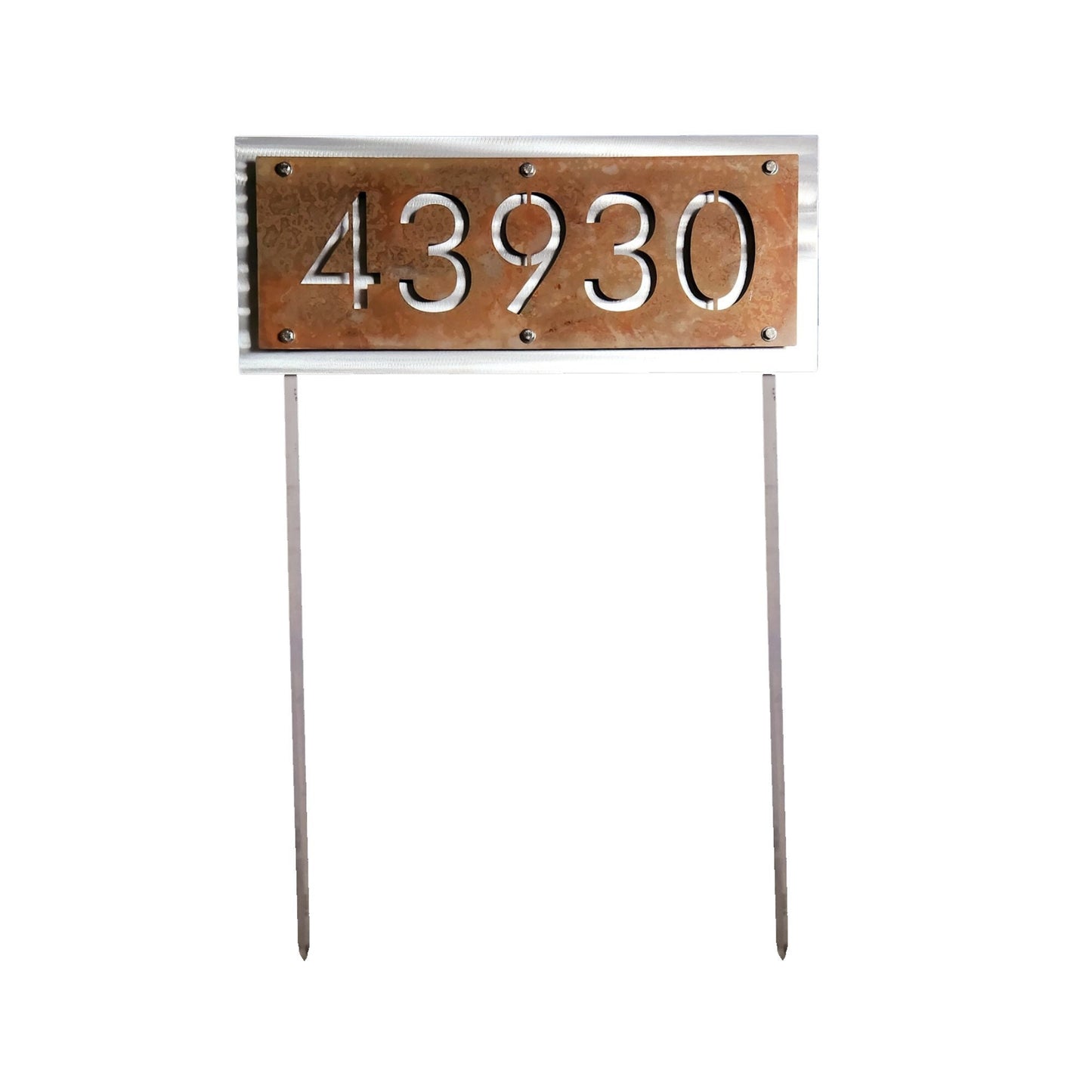 Metal House Number Address Sign on Stakes 10x25" up to 20x25" Layered Style Futura