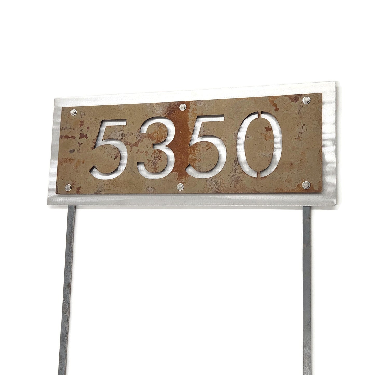 Metal House Number Address Sign on Stakes 10x25" up to 20x25" Layered Style Futura