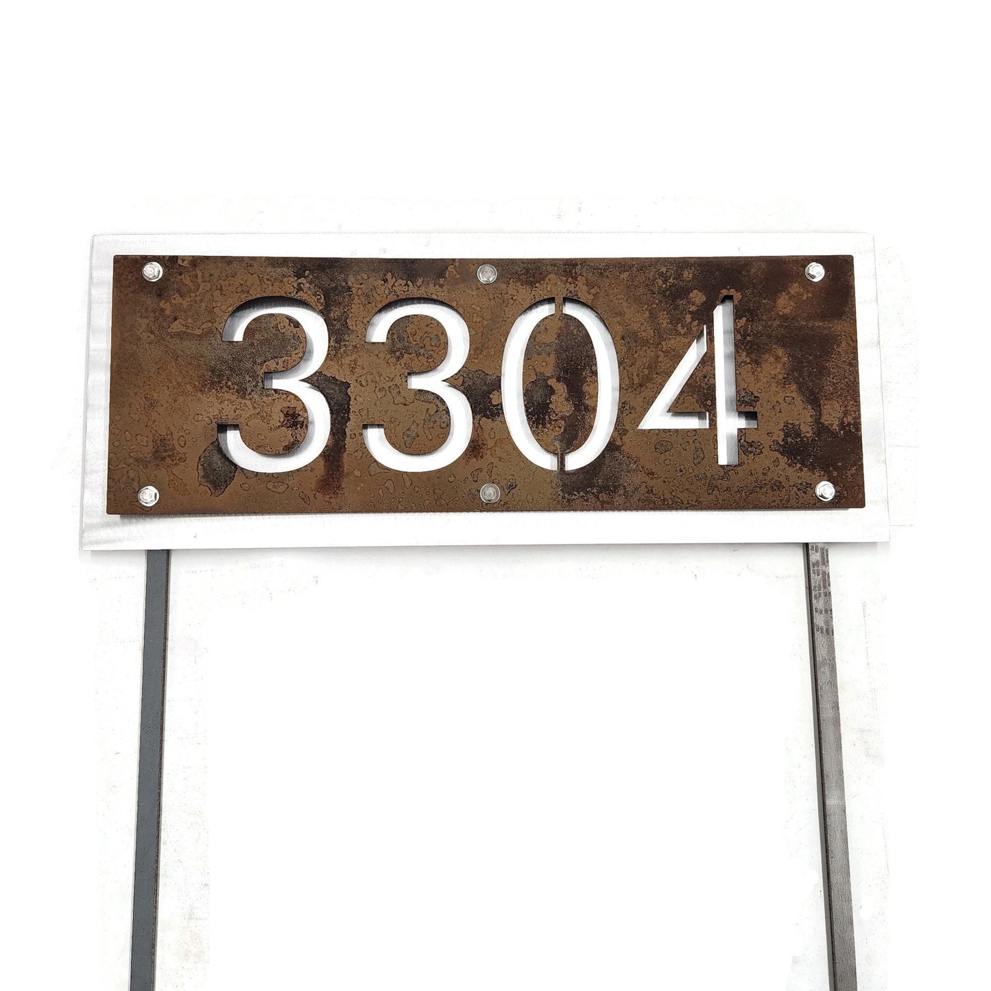 Metal House Number Address Sign on Stakes 10x25" up to 20x25" Layered Style Futura