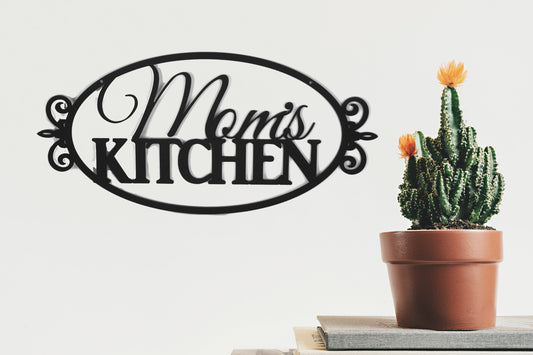 Black powder coat Mom's Kitchen metal wall sign
