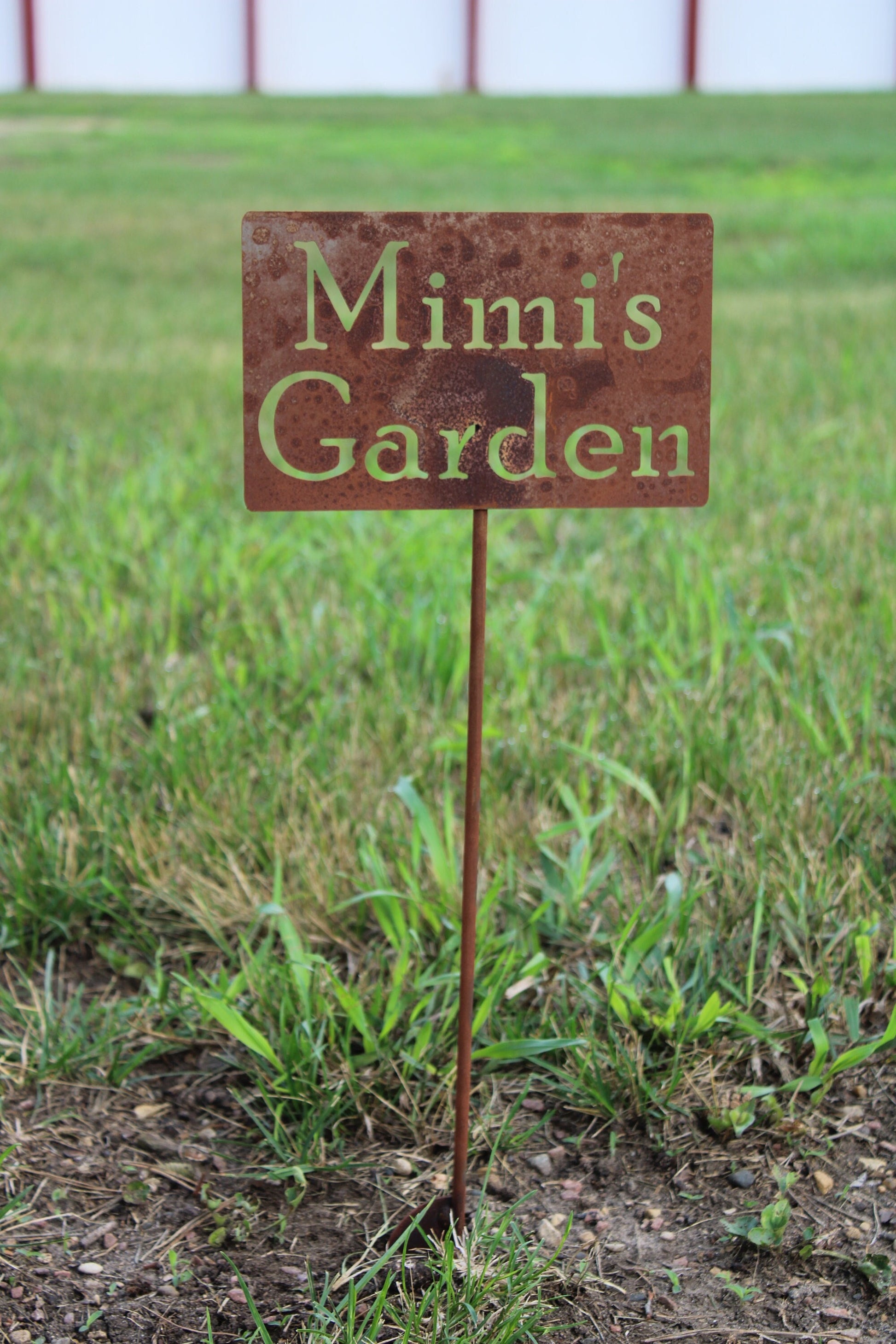 Mimi's Garden rusty garden stake sign