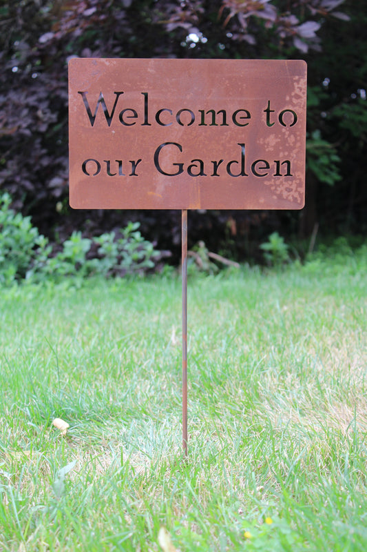 Welcome to our Garden rusty garden stake sign