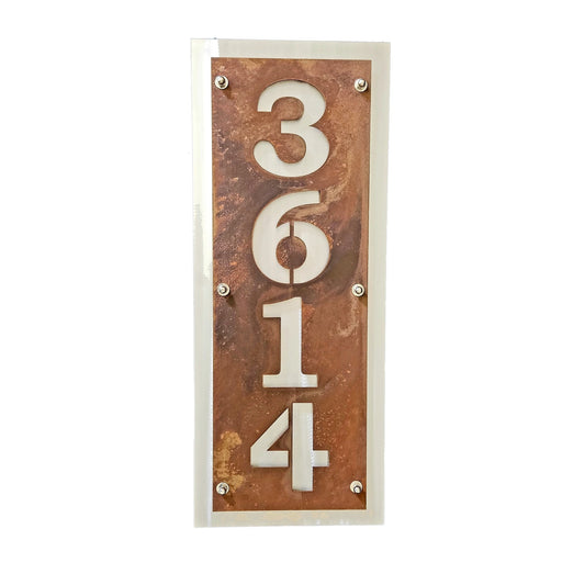 Rust over aluminum layered metal address sign