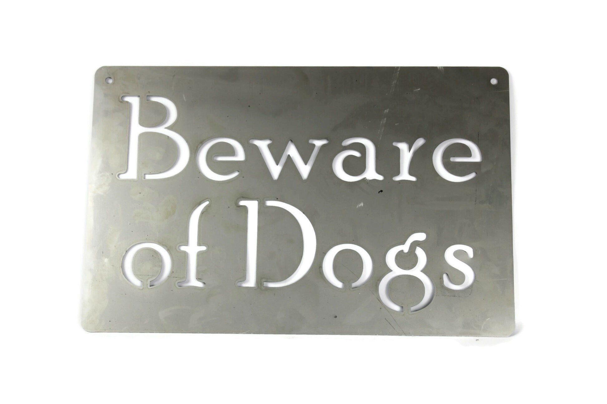 Beware of Dogs mint white powder coated garden hanging sign