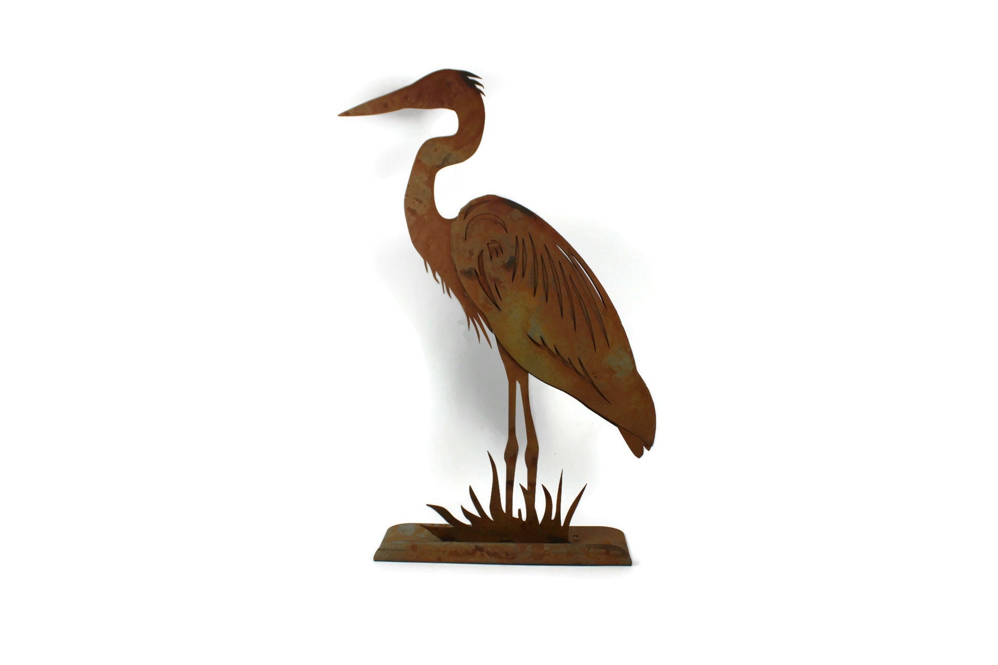 Rusty metal heron statue