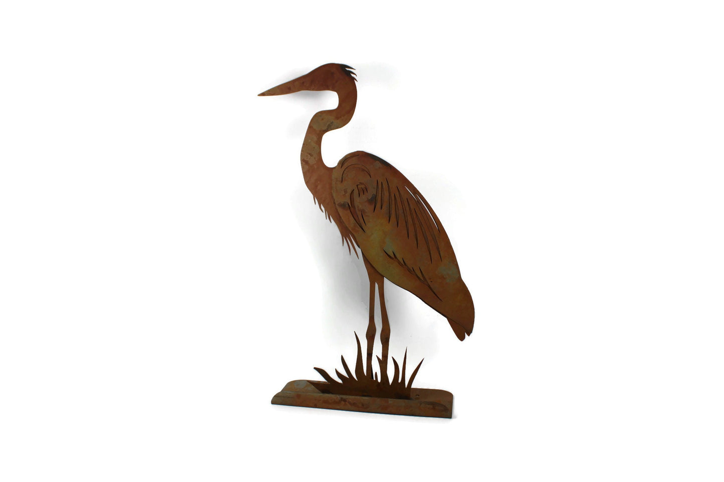 Rusty metal heron statue