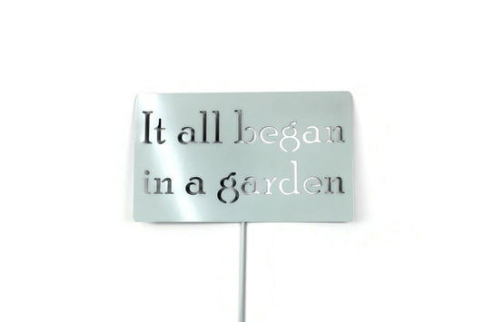 It all began in a garden mint white powder coat garden stake sign