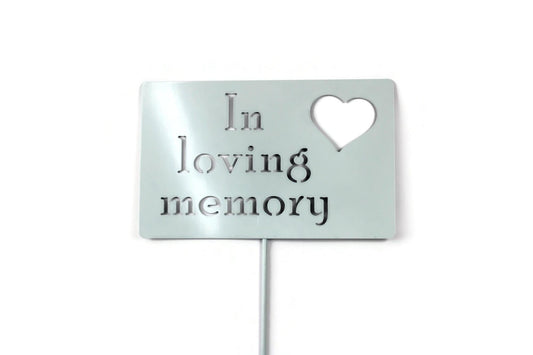 In Loving Memory with heart mint white powder coat garden stake sign