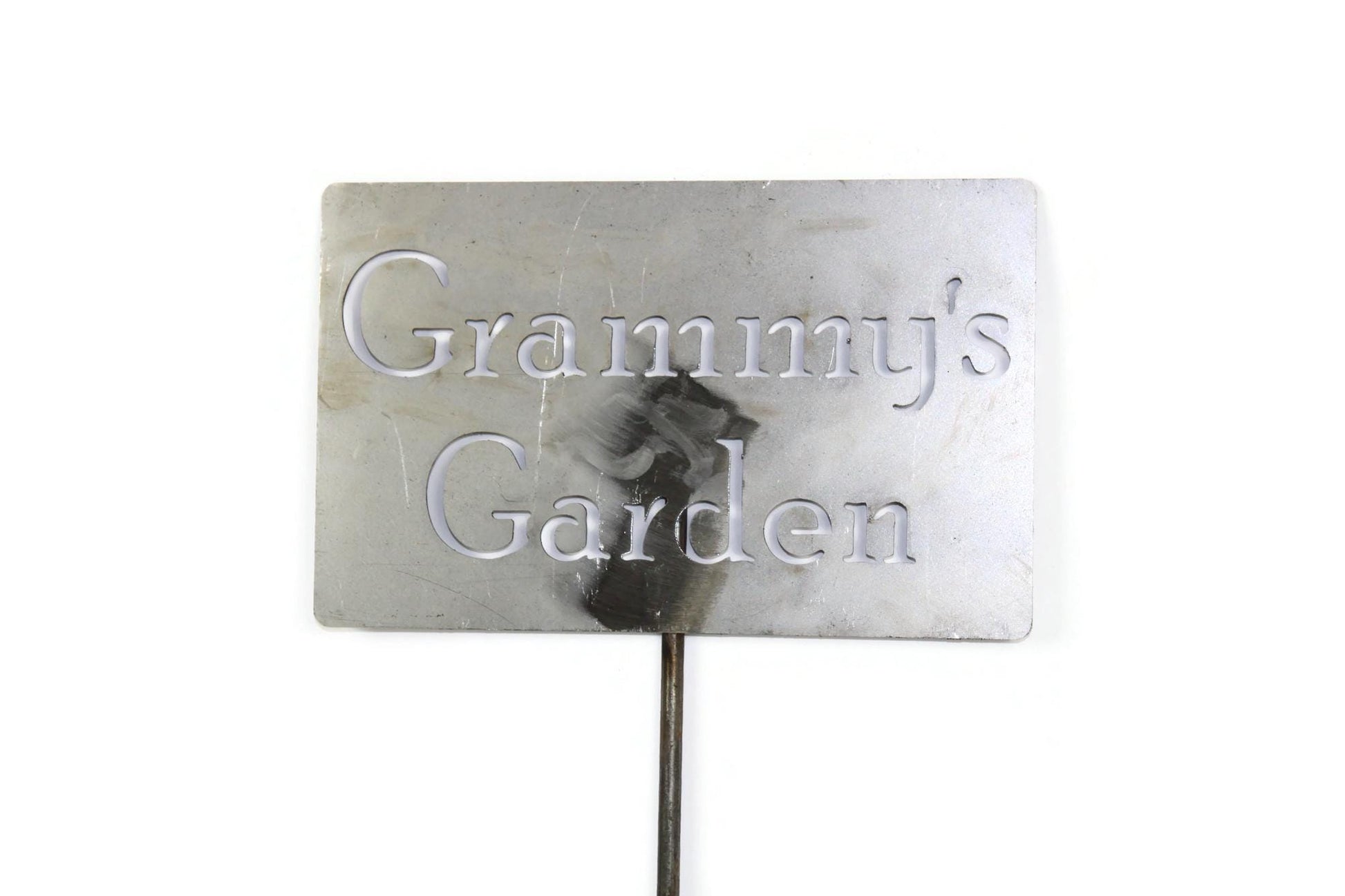 Grammy's Garden raw steel garden stake sign